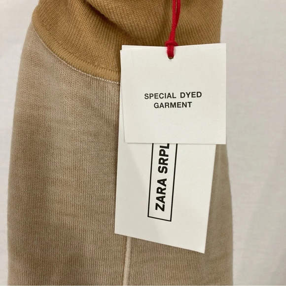 New Zara SRPLS Tan/Camel Cowl Neck 100% Wool Light Sweater Large - Picture 4 of 9